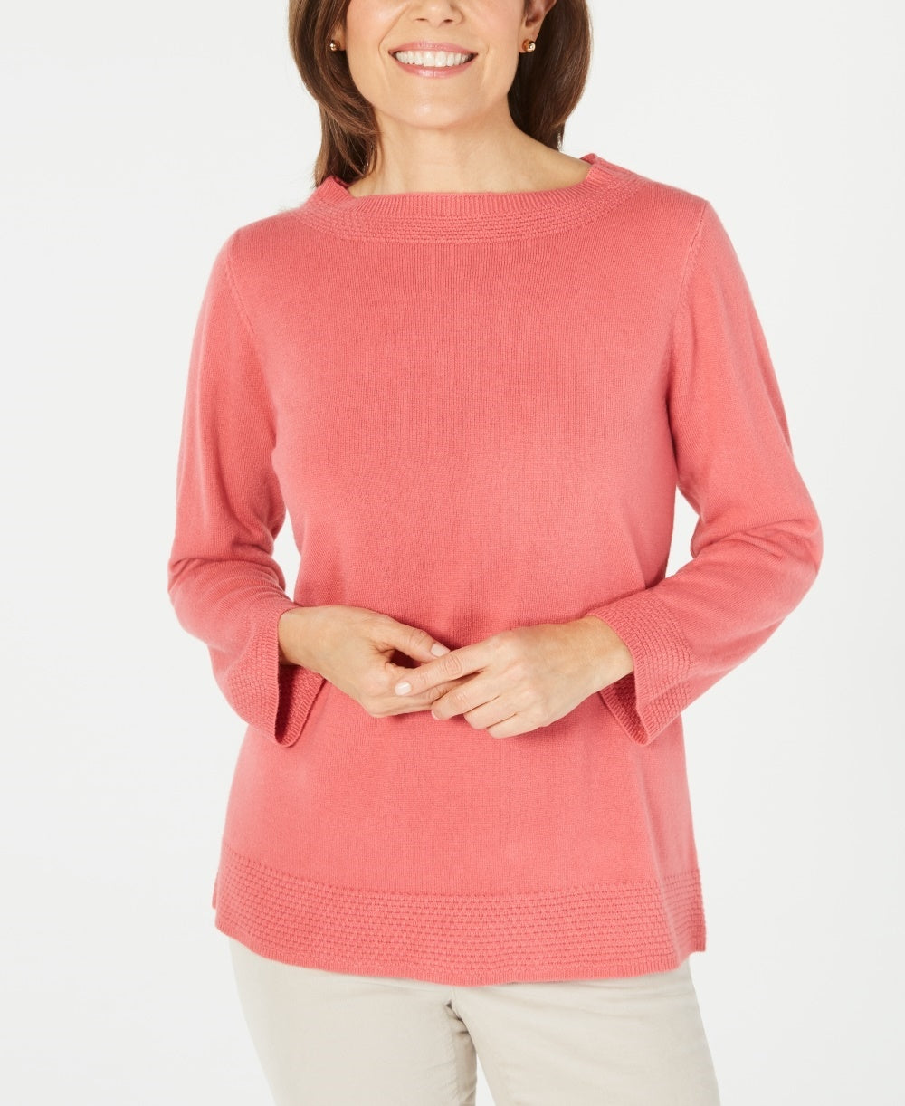 Karen Scott Women's Bateau Neck Long Sleeve Sweater Pink Size XX-Large