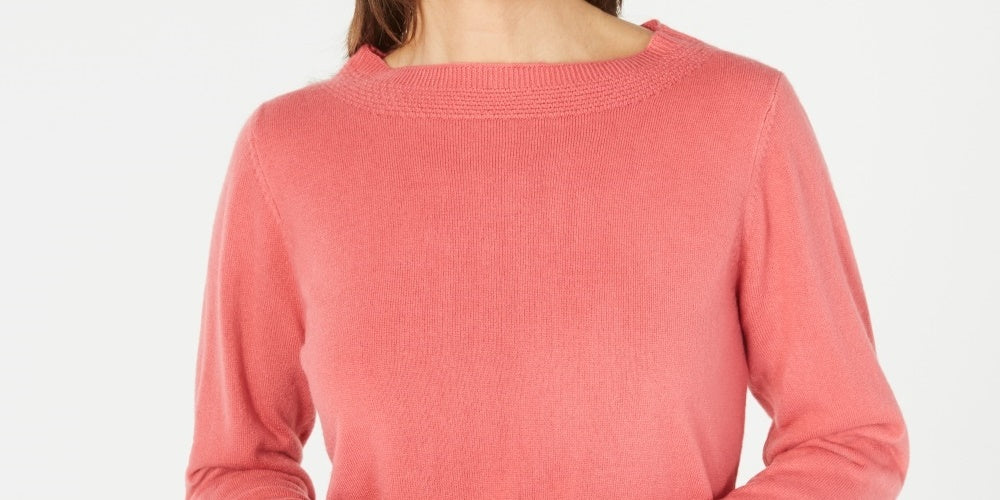 Karen Scott Women's Bateau Neck Long Sleeve Sweater Pink Size XX-Large