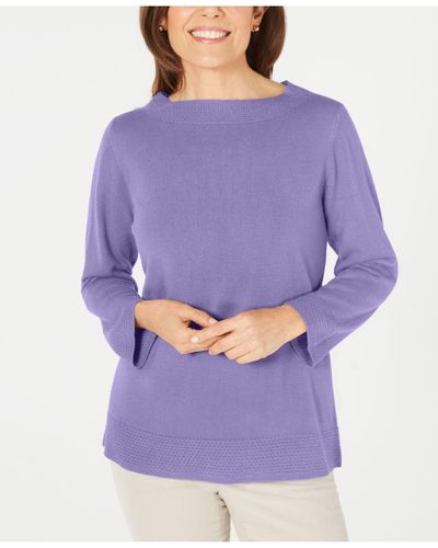 Karen Scott Women's Bateau Neck Long Sleeve Sweater Purple Size Small