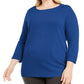 Karen Scott Women's Plus Size Ballet Neckline Sweater Navy Size 0X
