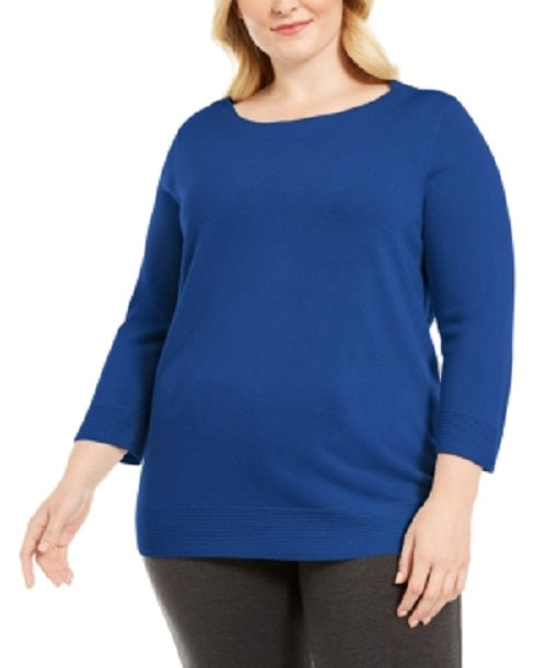 Karen Scott Women's Plus Size Ballet Neckline Sweater Navy Size 0X