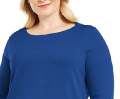 Karen Scott Women's Plus Size Ballet Neckline Sweater Navy Size 0X
