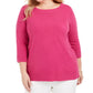 Karen Scott Women's Plus Ballet Neckline Sweater Pink Size 3X
