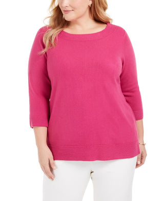 Karen Scott Women's Plus Ballet Neckline Sweater Pink Size 3X