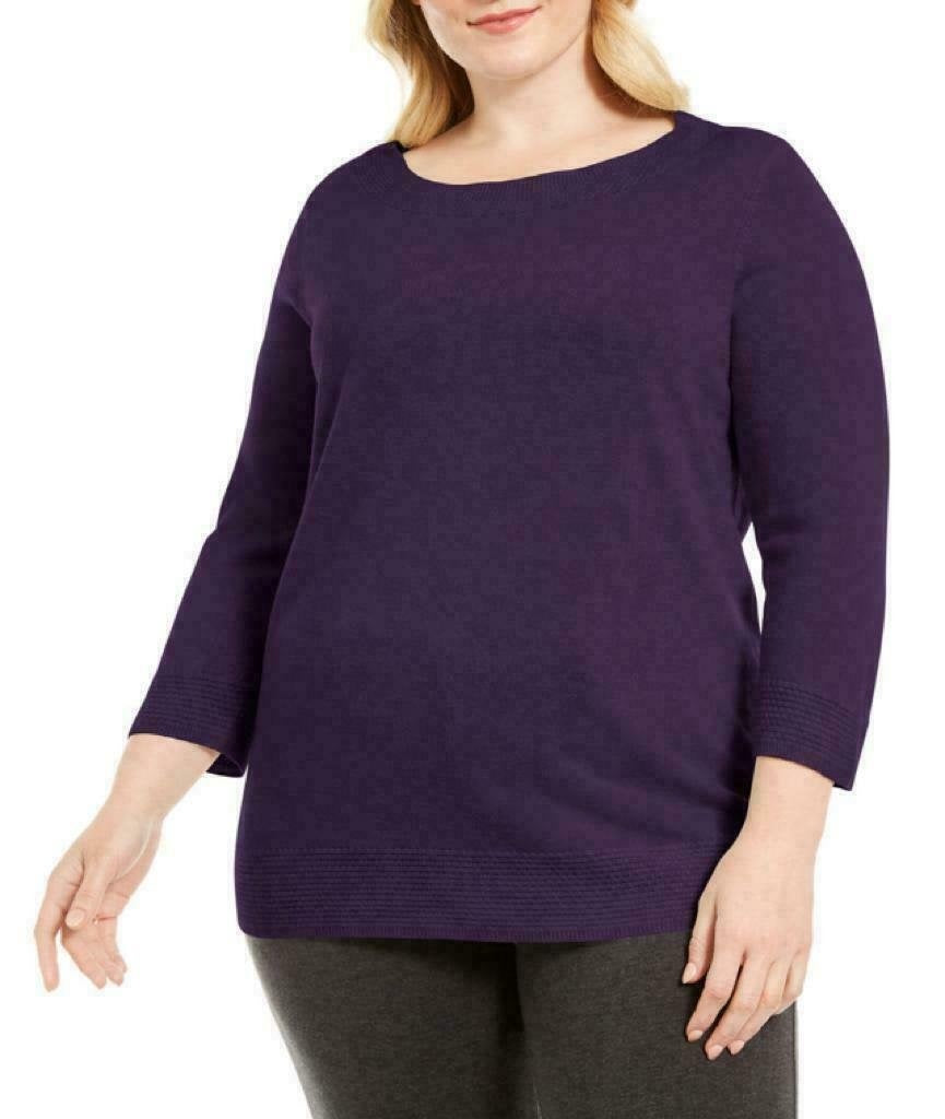 Karen Scott Women's Plus Size Ballet Neckline Sweater Purple Size 1X