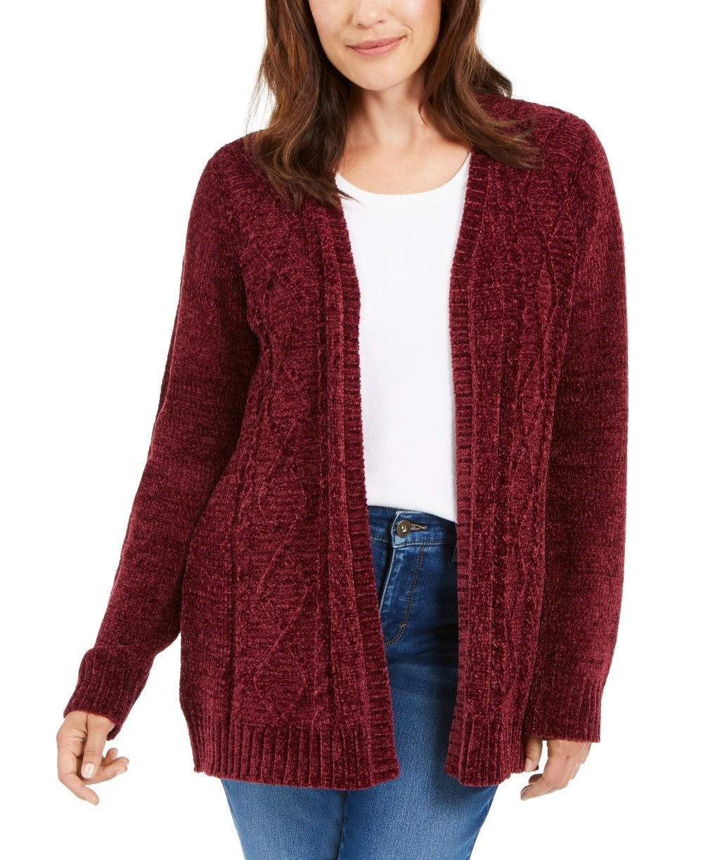 Karen Scott Women's Chenille Open Front Cardigan Red Size Medium