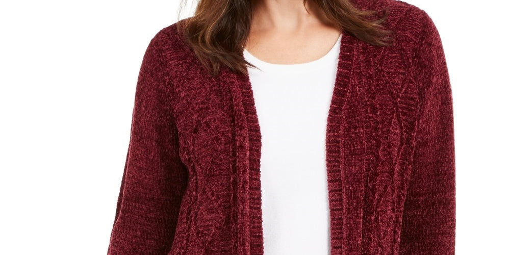 Karen Scott Women's Chenille Open Front Cardigan Red Size Medium
