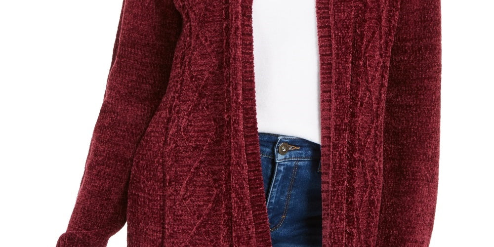 Karen Scott Women's Chenille Open Front Cardigan Red Size Medium