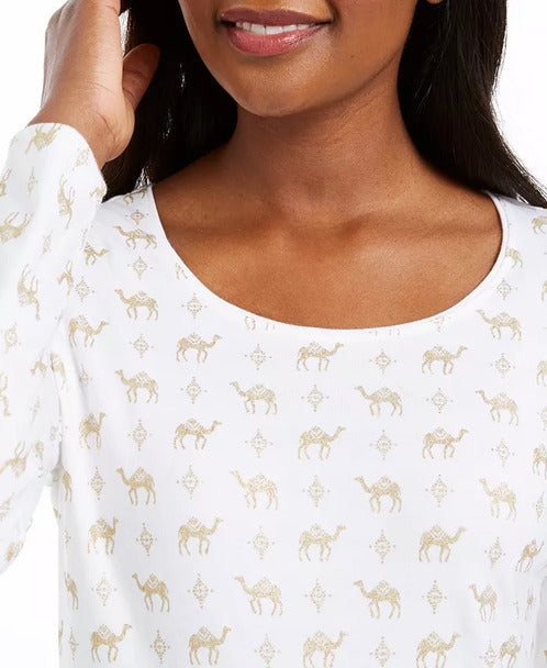 Karen Scott Women's Shimmer Camel Print Top White Size X-Large