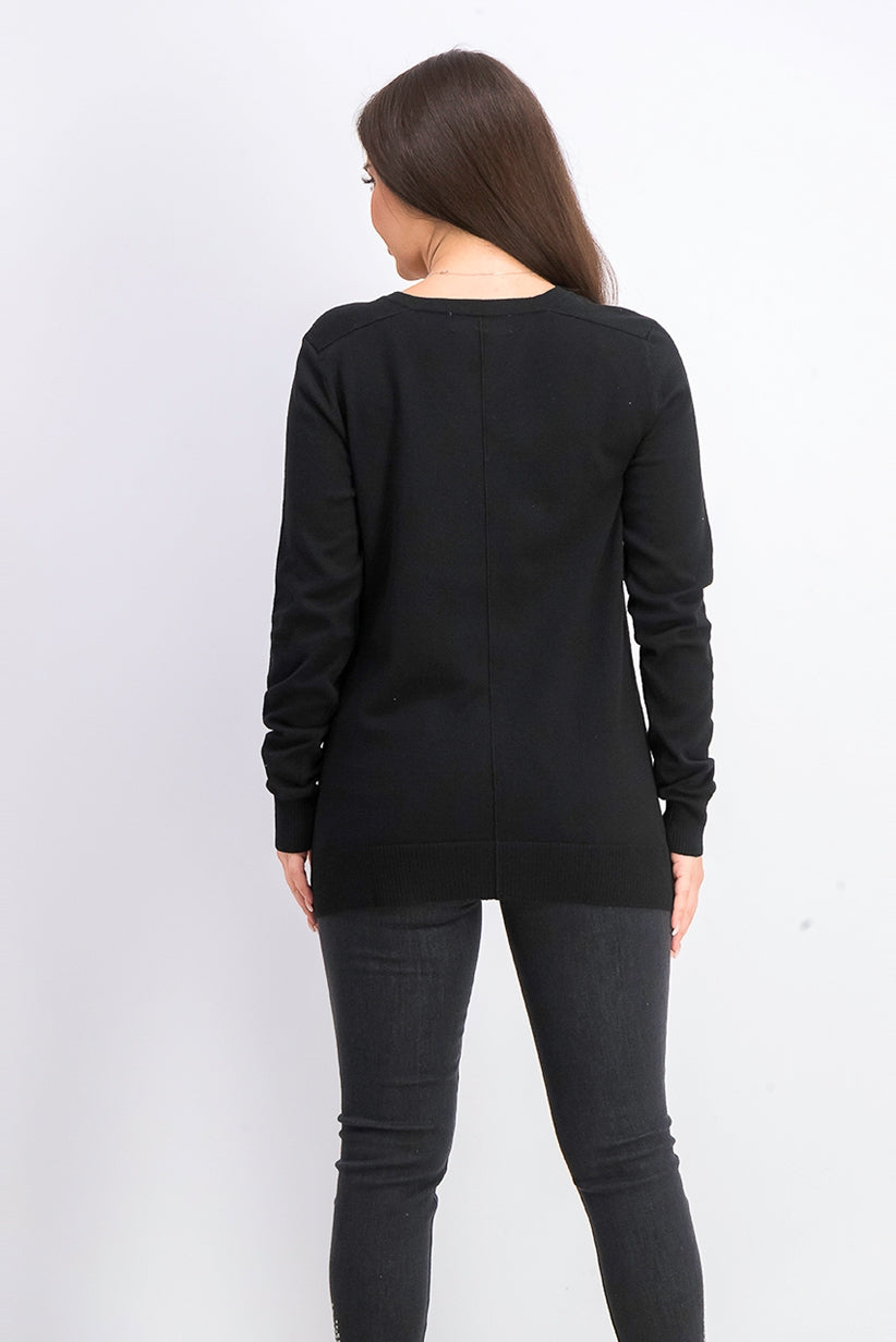 Karen Scott Women's V-Neck Pullover Sweater Black Size Small
