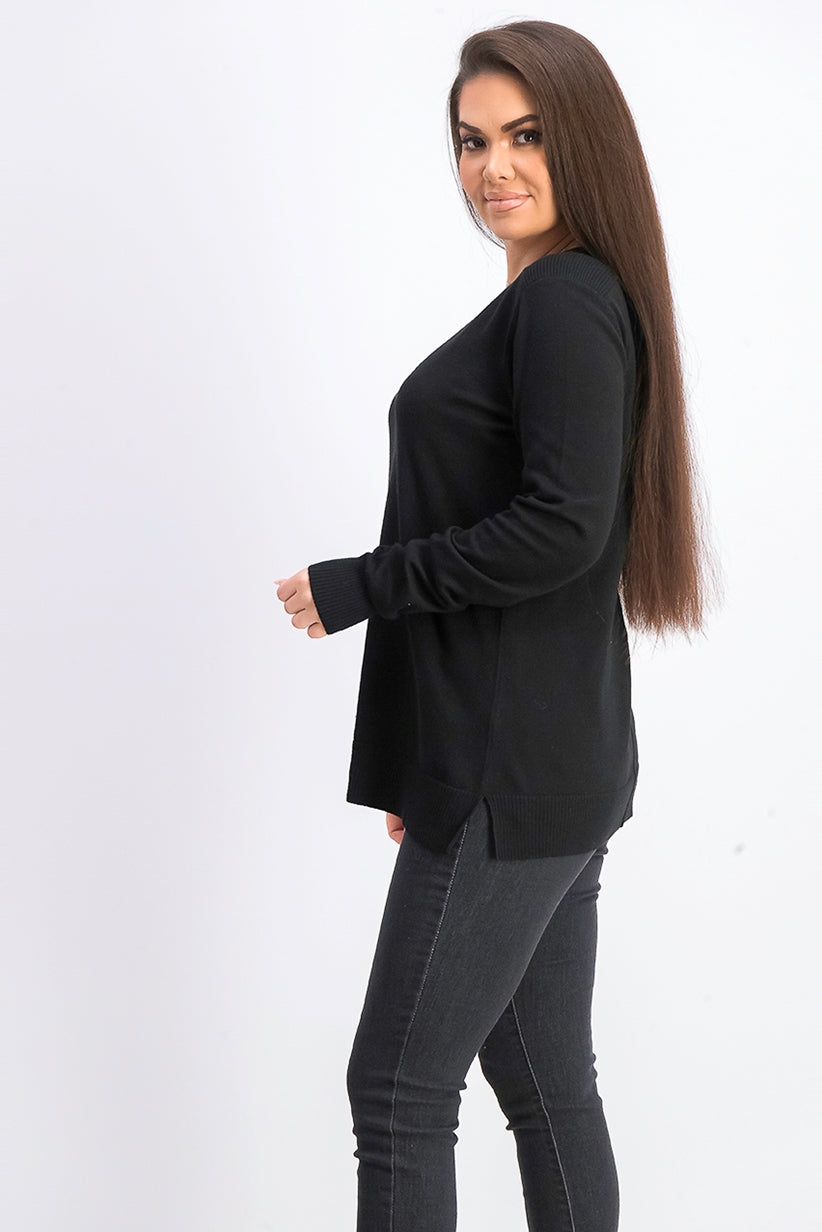 Karen Scott Women's V-Neck Pullover Sweater Black Size Small