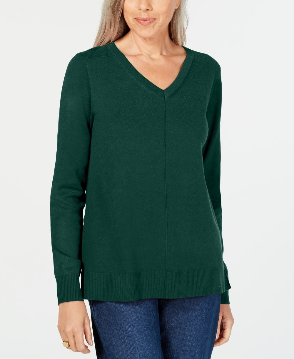 Karen Scott Women's V Neck Pullover Sweater Green Size X-Small