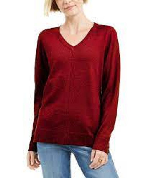 Karen Scott Women's V-Neck Pullover Sweater Red Size Small