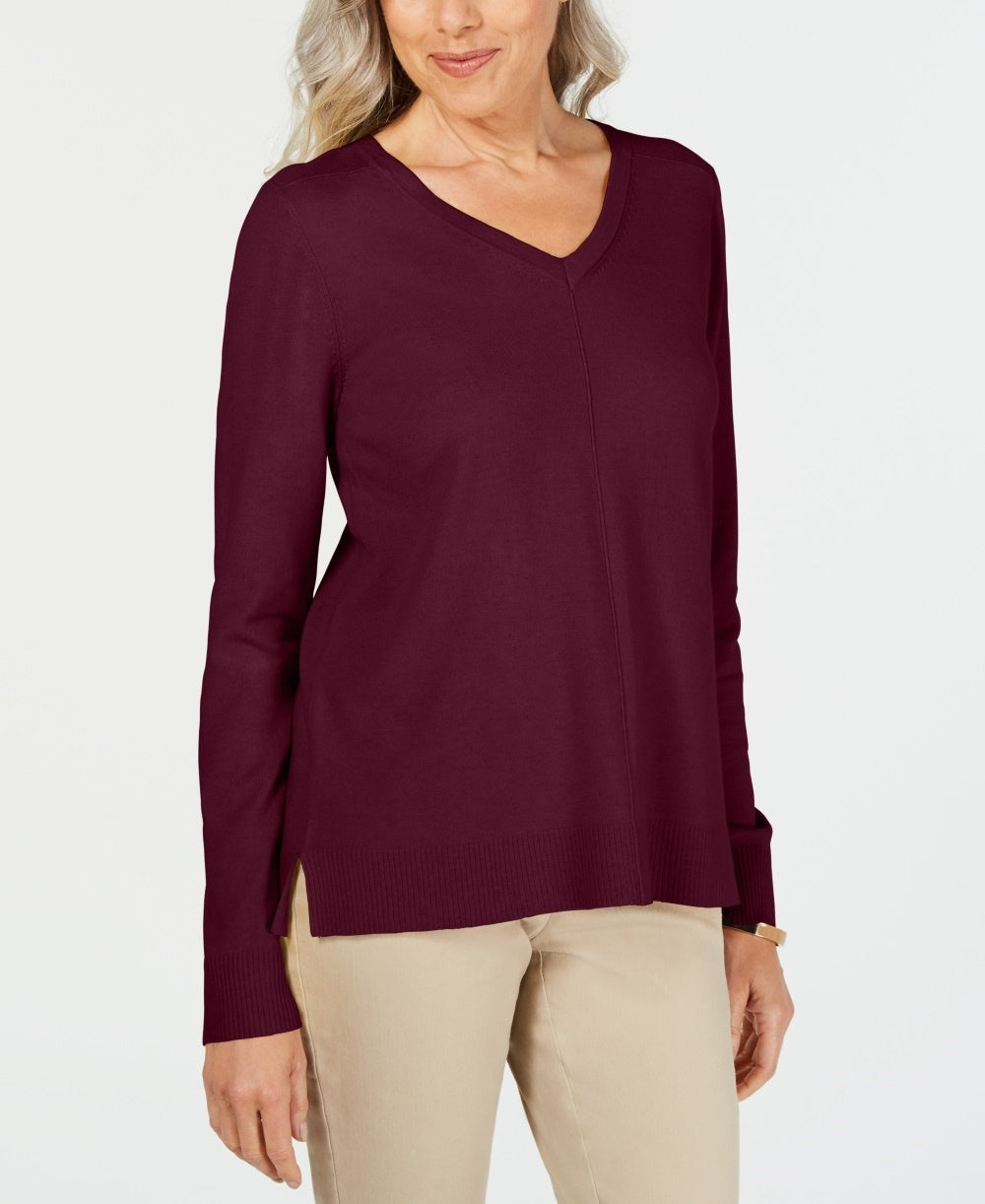 Karen Scott Women's V Neck Pullover Sweater Red Size Medium