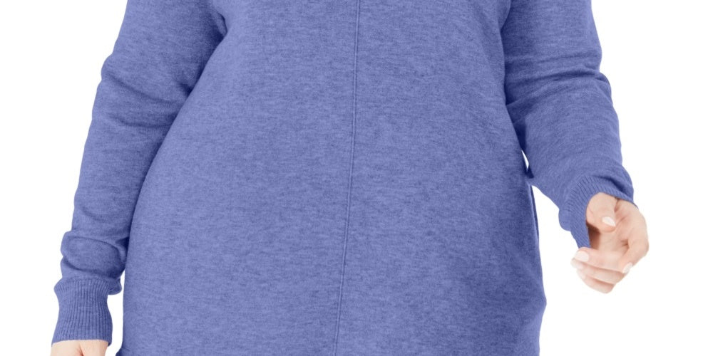 Karen Scott Women's Scoop Neck Seamed Sweater  Blue Size 1X