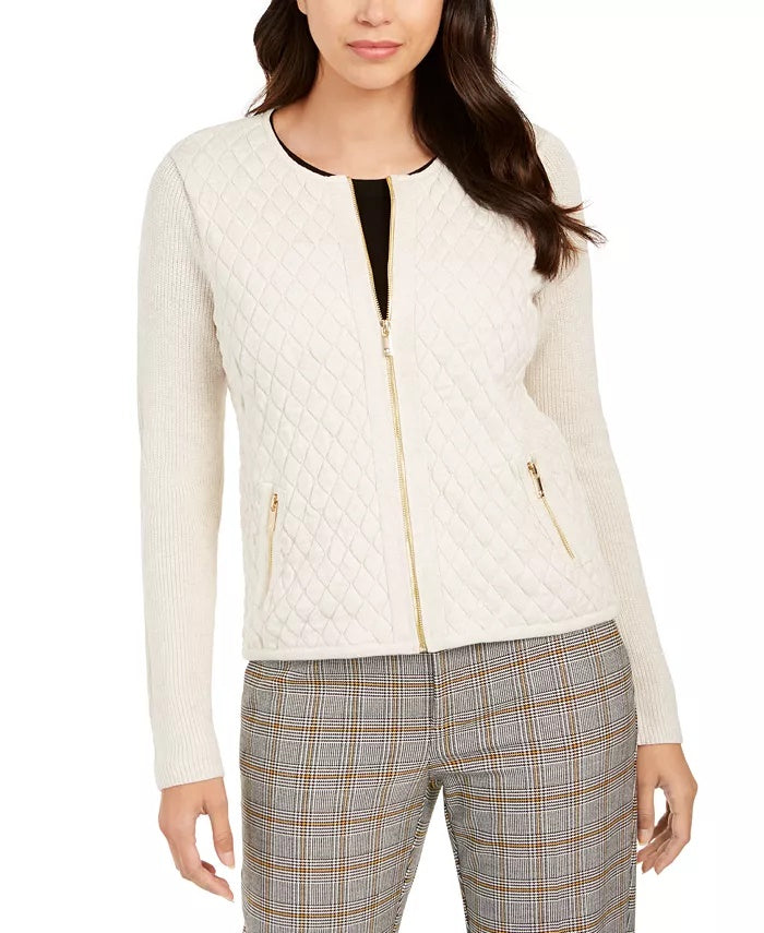 Charter Club Women's Quilted Sweater Jacket Beige Size Medium