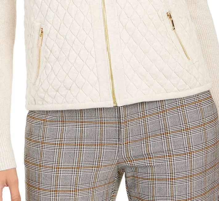Charter Club Women's Quilted Sweater Jacket Beige Size Medium
