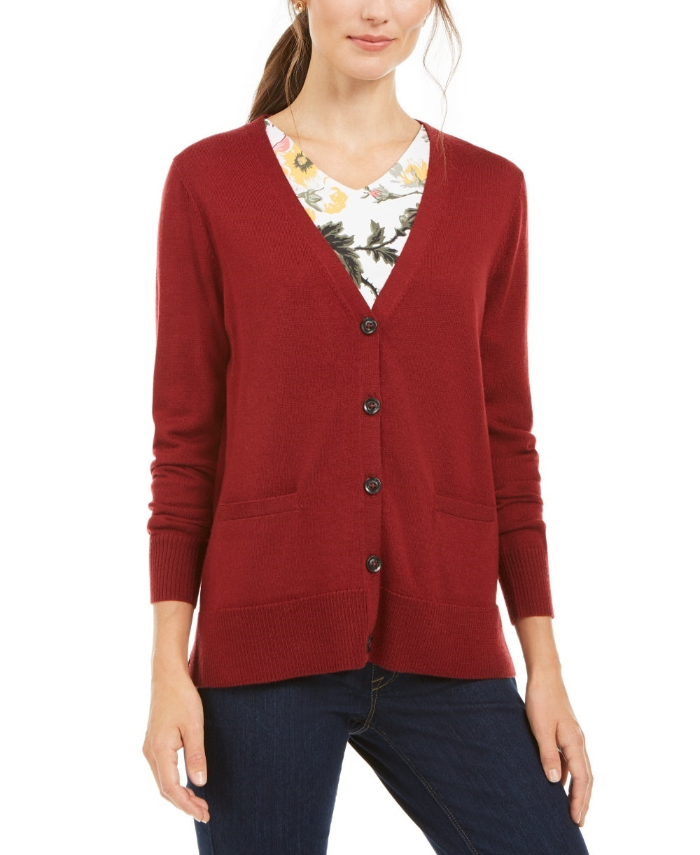 Charter Club Women's Merino Wool V Neck Cardigan Wine Size XX-Large