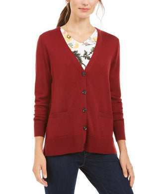 Charter Club Women's Merino Wool V Neck Cardigan Wine Size XX-Large