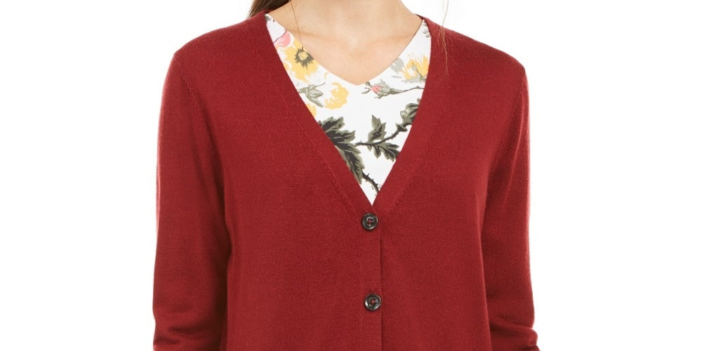 Charter Club Women's Merino Wool V Neck Cardigan Wine Size XX-Large