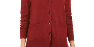 Charter Club Women's Merino Wool V Neck Cardigan Wine Size XX-Large