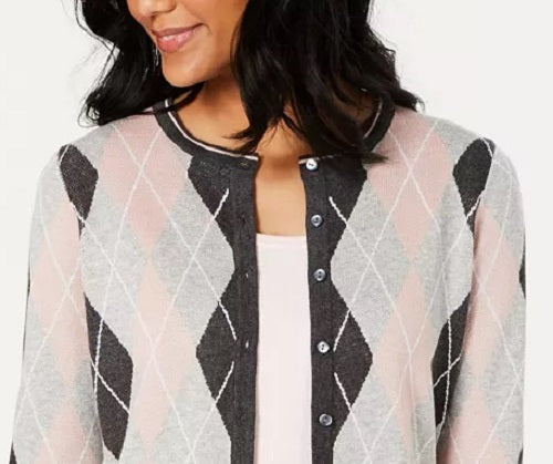 Charter Club Women's Argyle Knit Cardigan Dark Gray Size Small