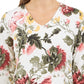 Charter Club Women's Garden Printed V Neck Top  White Size Small