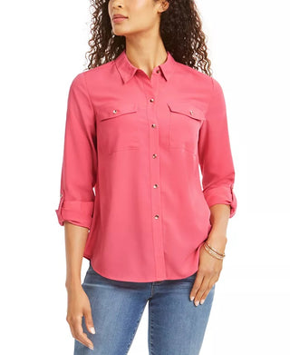 Charter Club Women's Two-Pocket Shirt Dark Pink Size XX-Large
