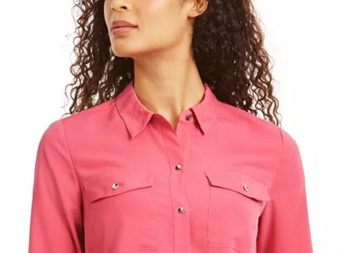 Charter Club Women's Two-Pocket Shirt Dark Pink Size XX-Large