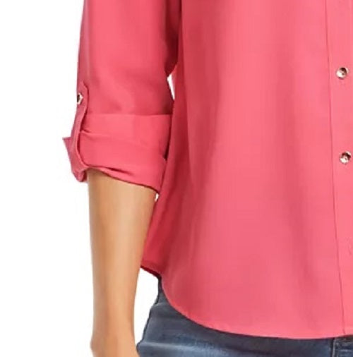 Charter Club Women's Two-Pocket Shirt Dark Pink Size XX-Large