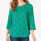 Charter Club Women's Printed 3/4 Sleeve Top Green Size Small