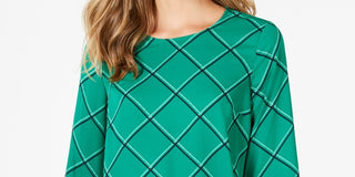 Charter Club Women's Printed 3/4 Sleeve Top Green Size Small