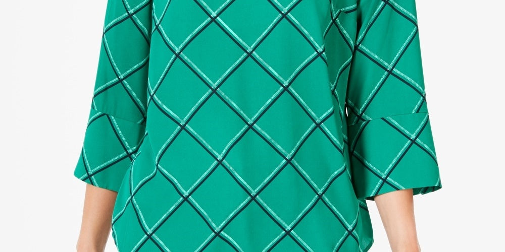 Charter Club Women's Printed 3/4 Sleeve Top Green Size Small