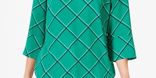 Charter Club Women's Printed 3/4 Sleeve Top Green Size Small
