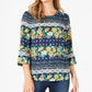 Charter Club Women's 3/4 Sleeve Printed Top Blue Size Medium