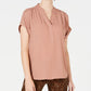 Charter Club Women's Split Neck Top Beige Size Small