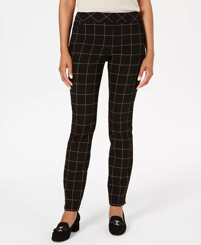 Charter Club Women's Windowpane Pants  Charcoal Size 4
