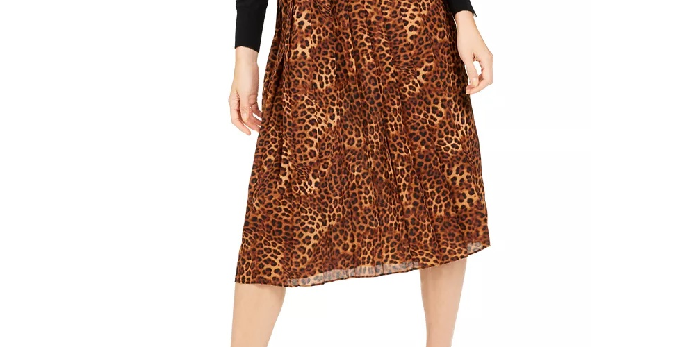 Charter Club Women's Animal Print Pleated Skirt Beige Size XX-Large