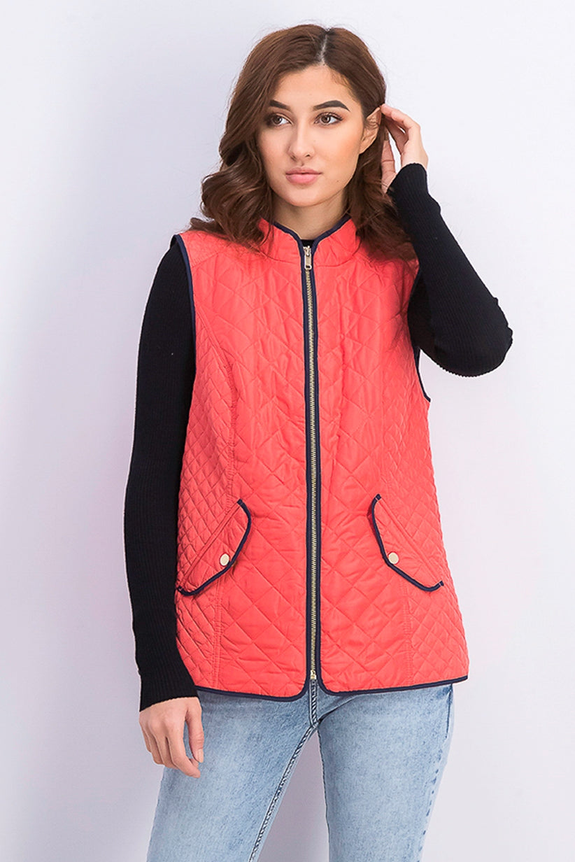 Charter Club Women's Quilted Stand-Collar Vest Orange Size X-Large