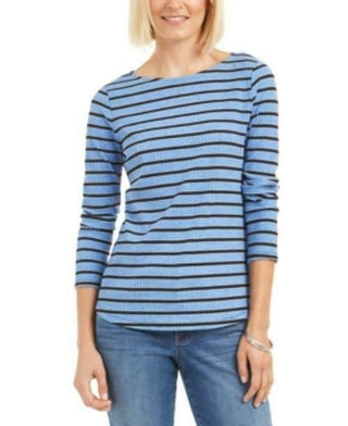 Charter Club Women's Heather Long Sleeve Top Blue Size Large