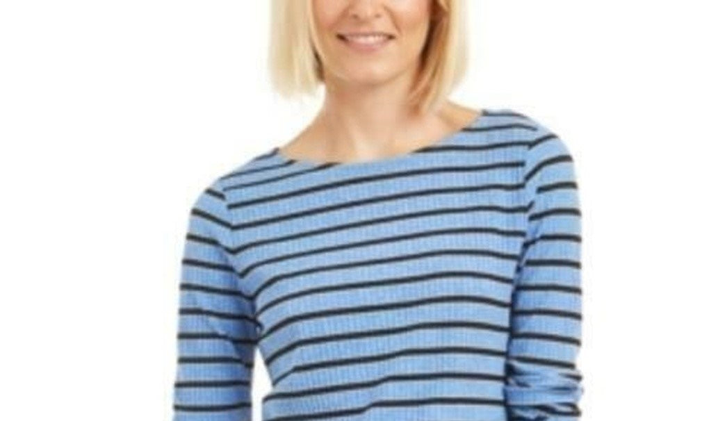 Charter Club Women's Heather Long Sleeve Top Blue Size Large