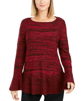 Style & Co Women's Bell Sleeve Marled Knit Sweater  Red Size XX-Large