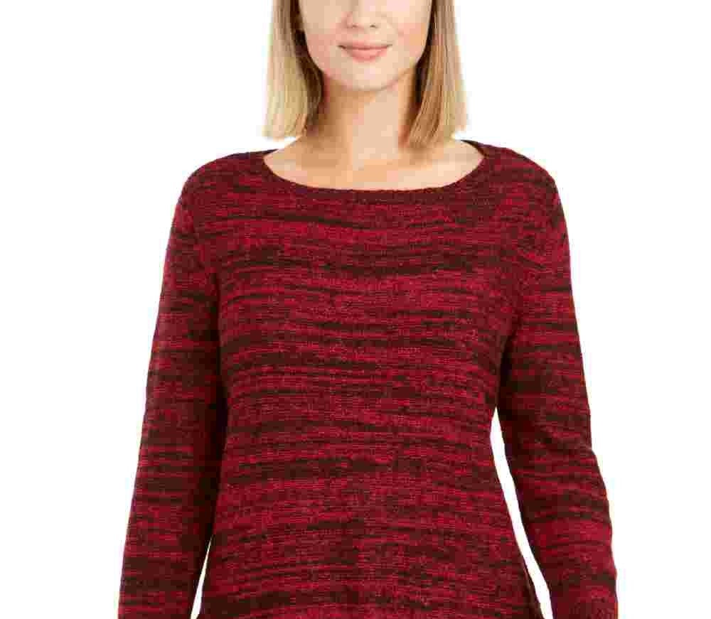 Style & Co Women's Bell Sleeve Marled Knit Sweater  Red Size XX-Large