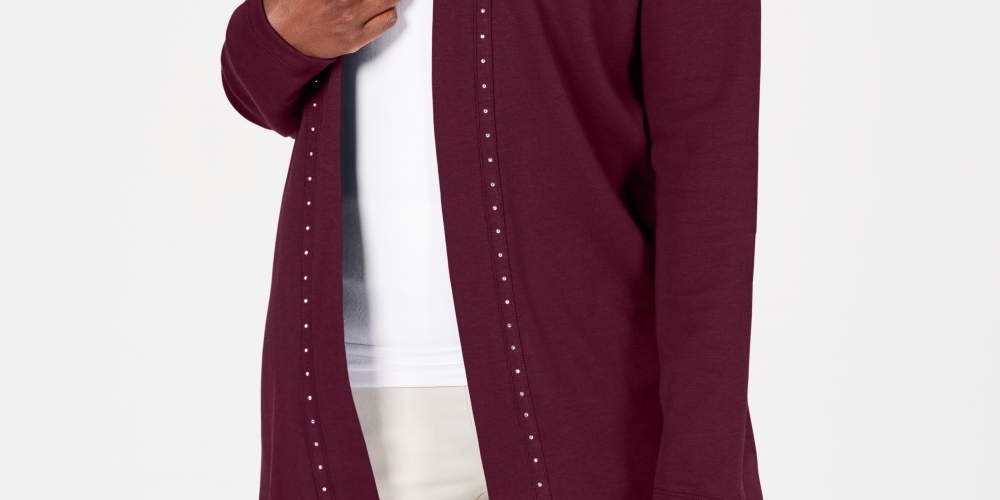 Karen Scott Women's Cotton Studded Cardigan Red Size Petite Small-Medium