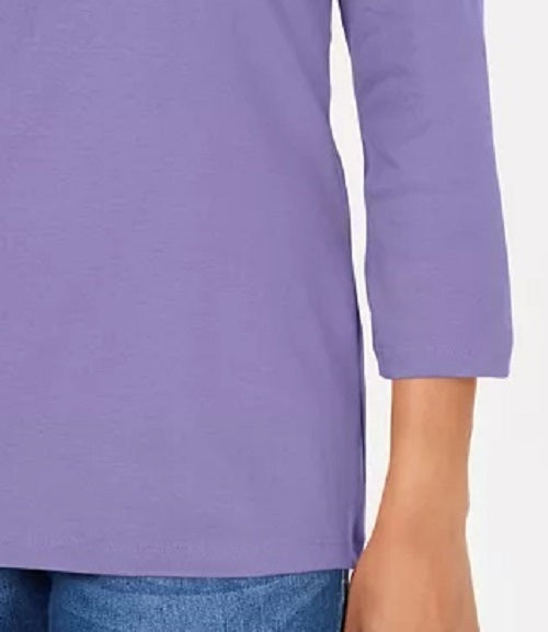 Karen Scott Women's Cotton Shawl Collar Button Top Purple Size Large