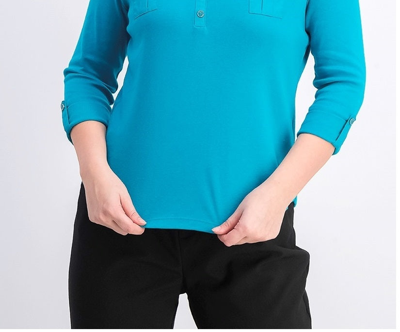 Karen Scott Women's 3/4 Sleeve Polo Shirt Blue Size Petite X-Large