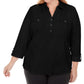 Karen Scott Women's Petite Largeus Size Cotton 3/4-Sleeve Polo Top Black Size 0X