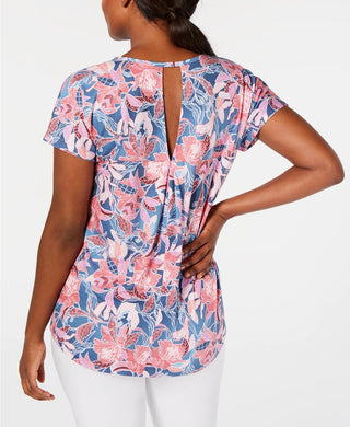 Ideology Women's Wall Flower Printed Keyhole-Back Top Pink Size X-Small