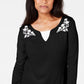 Karen Scott Women's Petite Embroidered Cotton Layered-Look Top Black Size Petite