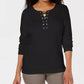 Karen Scott Women's Cotton Lace Up Top Black Size Small